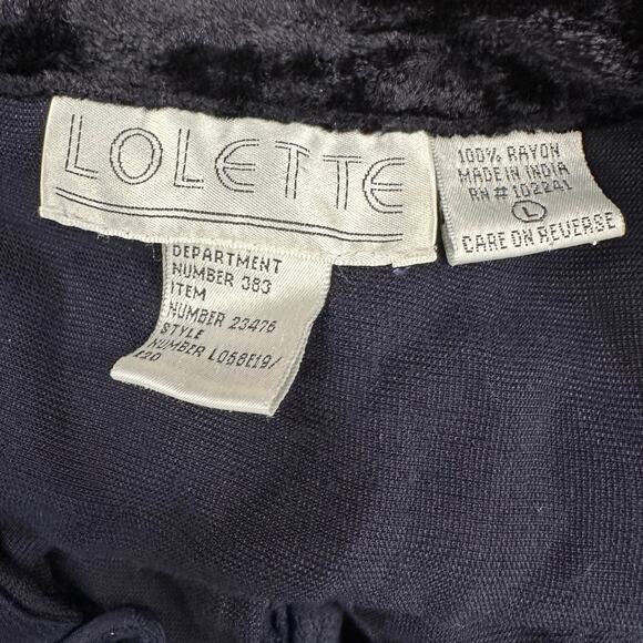 Lolette navy Rayon velour & jacquard mandarin collar tunic top size Large artsy - Picture 8 of 15